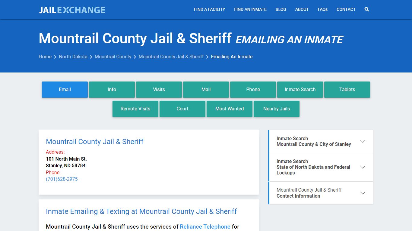 Inmate Text, Email - Mountrail County Jail & Sheriff, ND